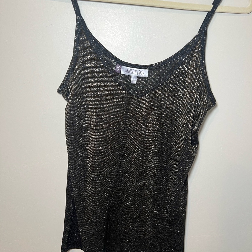 Jennifer Lopez Black and Gold Shimmer Cami